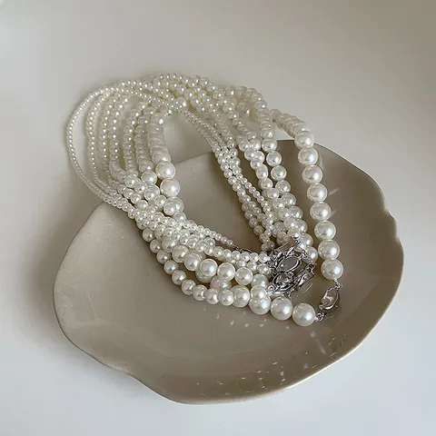 Collier en Perles de Verre Vintage Français pour Femmes Élégant Simple Fermoir Plaqué Or Argent S925 Bijoux de Fête