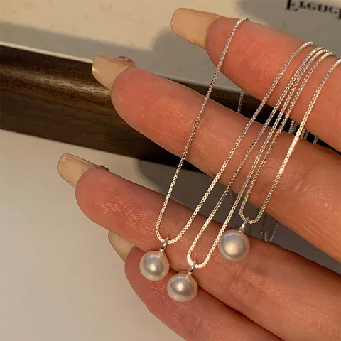 Collier Pendentif Perle d'eau Douce en Argent Sterling S925 Plaqué Or Pour Femme Bijoux de Chaîne de Clavicule Élégante