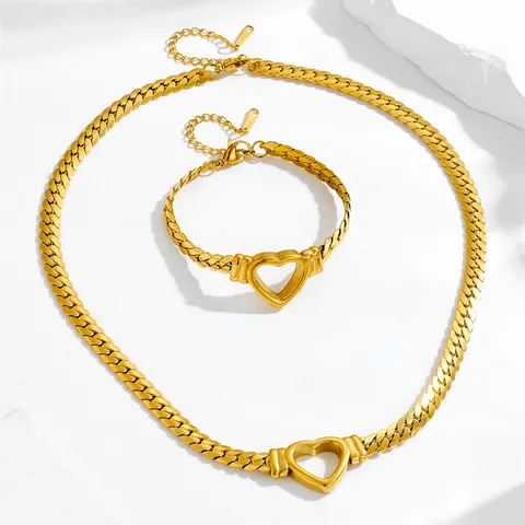 Edelstahl Hohlherz Anhänger Halskette Armband Vergoldet Panzerkette Schmuck Für Damen Valentinstag Geschenk