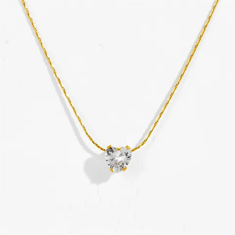 Titanstahl Zirkonia Anhänger Halskette Für Damen Gold Roségold Silber 6-Krappen Rund Herz Schlüsselbeinkette Schmuck