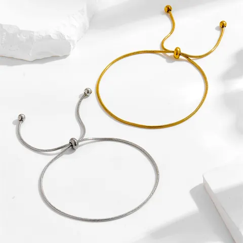 Mode Edelstahl Schlangenkette Schmuckset Für Damen Gold Silber Plattiert Verstellbar Bolo Armband Fußkettchen Halskette Minimalistisch Alltag Accessoire