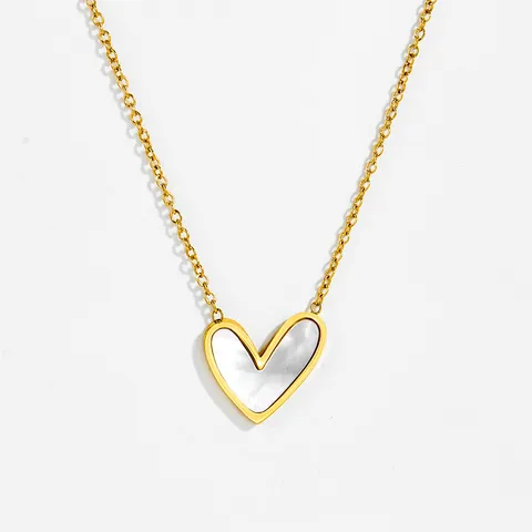 Edelstahl Herz Anhänger Halskette Weiße Muschel Ohrstecker Schmuck Set Vergoldet Elegant Minimalistisch Geschenk Damen