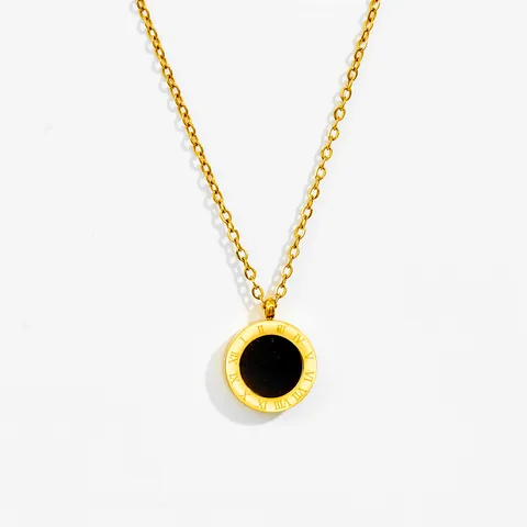 Titanstahl Römische Zahlen Rund Anhänger Halskette Und Ohrstecker Für Damen Roségold Gold Schwarz Doppelseitig Schmuck