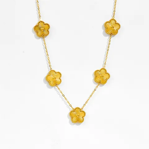 Set di Gioielli in Acciaio al Titanio Trifoglio a Quattro Foglie Collana Bracciale Orecchini Zircone Fiore Regalo Donna