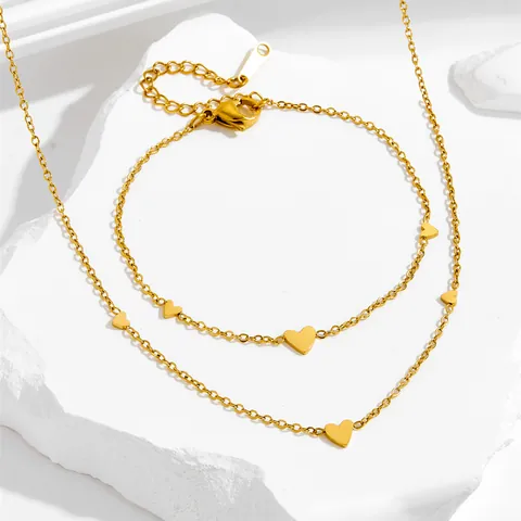 Minimalistische Edelstahl Herz Anhänger Schmuck Für Damen Vergoldet Herz Halskette Armband Fußkettchen Mode Schmuck Set Geschenk