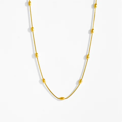 Minimalist Stainless Steel Double Layer Snake Chain Necklace Bracelet With Bead Decoration Gold Silver Jewelry Set For Women
