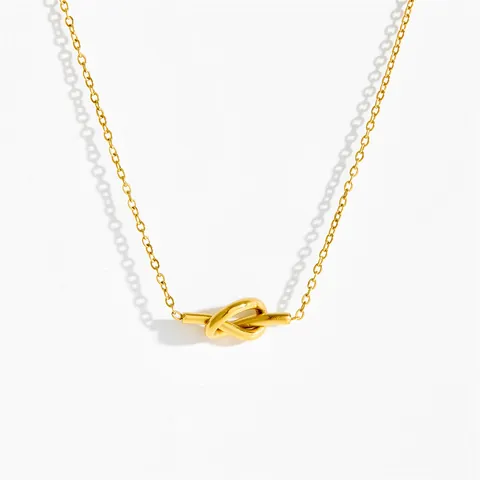 Vintage Knoten Herz Edelstahl Halskette Und Ohrstecker Set 18K Vergoldet Minimalist Süßer Schmuck Für Damen