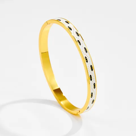 Vintage Emaille Edelstahl Armreif Für Damen Vergoldet Böser Blick Geometrisches Muster Mode Schmuck Scharnier Armband