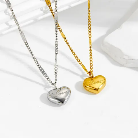 Collana Con Pendente a Cuore in Acciaio al Titanio Con Lettere Love Incise Elegante Gioiello Minimalista Placcato Oro Argento da Donna