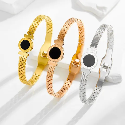 Mode Titanstahl Römische Zahlen Armband Für Damen Luxus Uhrenarmband Stil Armreif Mit Love Gravur Gold Roségold Silber Schmuck