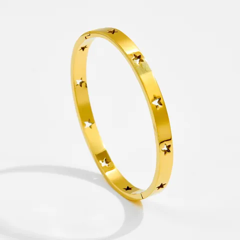 Women's Stainless Steel Zirconia Bangle Bracelet Gold Silver Plated Star Clover Hinged Cuff Bangle Hand Jewelry Accessories