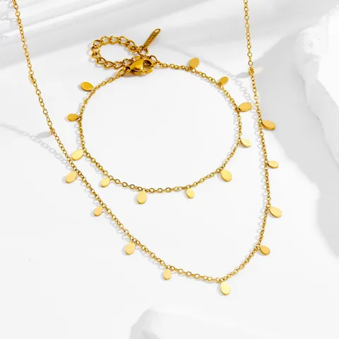 Collar Pulsera Tobillera Minimalista de Acero Inoxidable Chapado en Oro Con Disco de Gota de Agua para Mujer Joyería Elegante Cadena de Clavícula