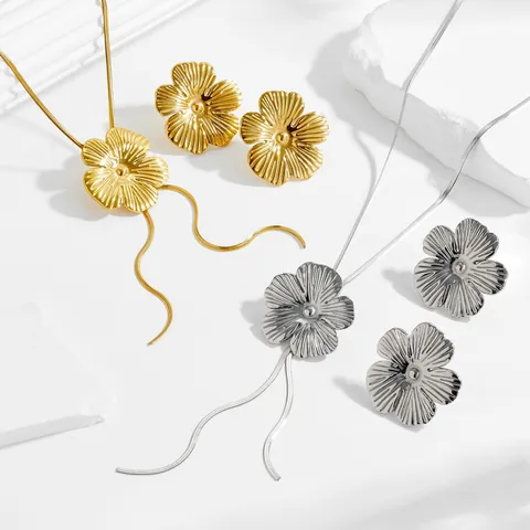 Titanstahl Blumenanhänger Halskette Und Ohrringe Westlicher Stil Minimalistischer Metall Blütenschmuck Für Damen Mädchen