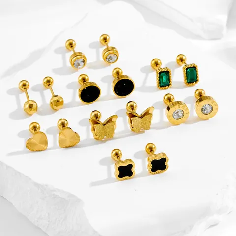 Titanstahl Herz Schmetterling Barbell Ohrstecker Gold Vergoldet Zirkonia Kunstperle Schraubverschluss Ohrringe Für Damen
