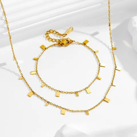 Minimalistischer Titanstahl Rechteck Anhänger Halskette Für Damen Vergoldete Geometrische Kette Armband Fußkettchen Modeschmuck