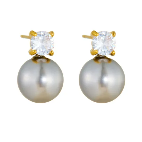 Edelstahl Grau Künstliche Perle Zirkonia Anhänger Halskette Und Ohrstecker Für Damen Minimalistisch Elegant Schlüsselbeinkette Schmuck
