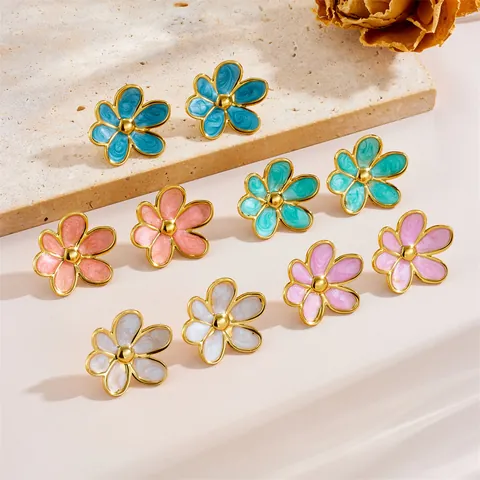 Emaille Blume Ohrstecker Titanstahl Floral Ohrschmuck Für Damen Täglich Dating Süß Mode Schmuck Zubehör