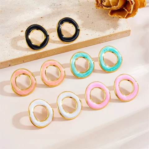Minimalistische Unregelmäßig Gedrehte Geometrische Ohrstecker Vergoldet Emaille Tropföl Runde Ohrringe Für Damen Schmuck
