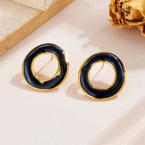 Minimalistische Unregelmäßig Gedrehte Geometrische Ohrstecker Vergoldet Emaille Tropföl Runde Ohrringe Für Damen Schmuck