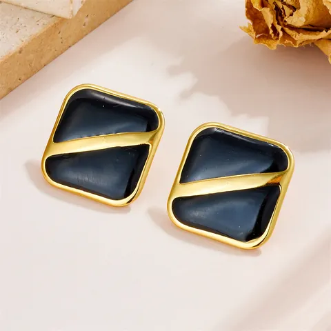 Vintage Edelstahl Quadrat Emaille Ohrstecker Vergoldet Marmor Textur Geometrischer Schmuck Für Damen Ohrringe