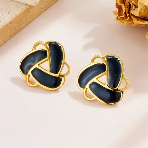 Retro Edelstahl Geometrische Dreieck Ohrstecker Französisch Emaille Marmor Textur Gold Überzogene Spiral Ohrringe Für Damen