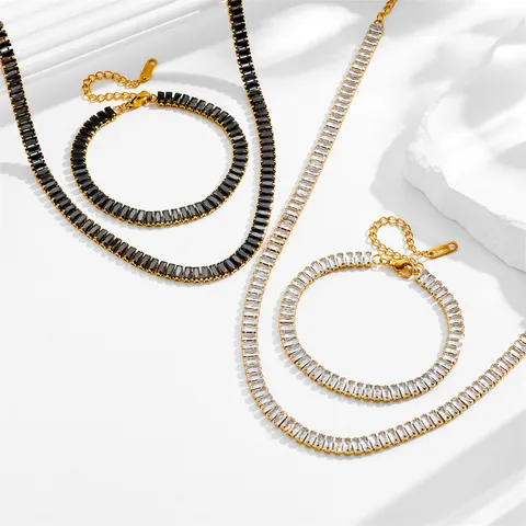 Mode Edelstahl Baguette Zirkonia Halskette Armband Für Damen Vergoldet Quadratisch Zirkon Tennis Kette Schmuck Elegantes Zubehör