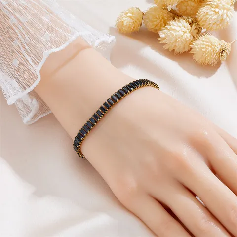 Mode Edelstahl Baguette Zirkonia Halskette Armband Für Damen Vergoldet Quadratisch Zirkon Tennis Kette Schmuck Elegantes Zubehör