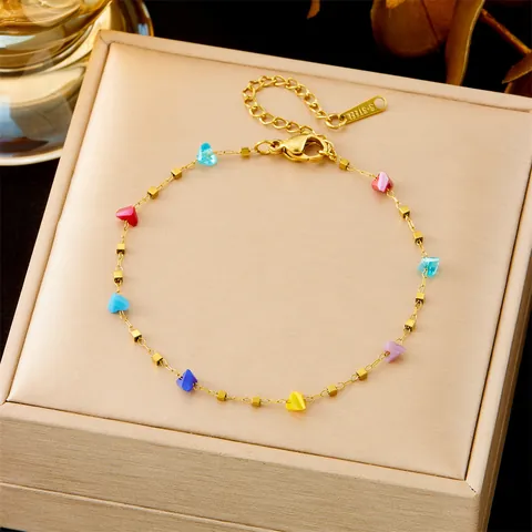 Minimalistisches Edelstahl Schmuckset Mehrfarbige Geometrische Steine Vergoldete Halskette Armband Für Damen Mode Schmuck