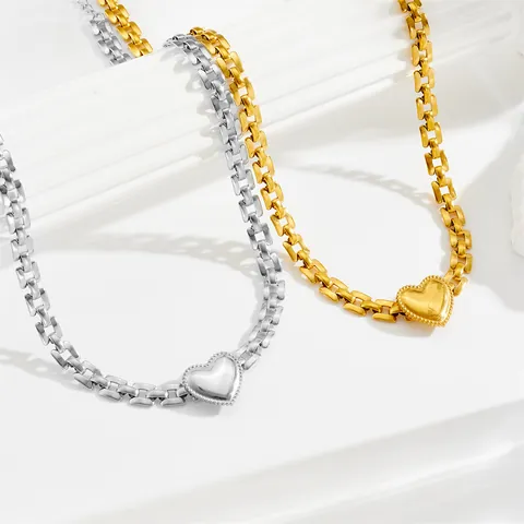 Titanstahl Herzanhänger Grobe Kette Halskette Armband Für Damen Gold Silber Galvanisiert Hip Hop Modeschmuck Zubehör