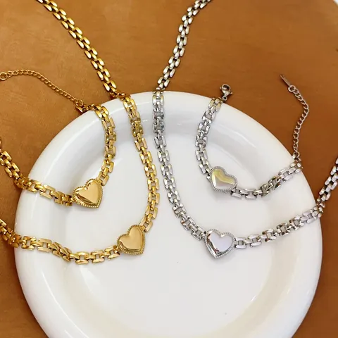 Titanstahl Herzanhänger Grobe Kette Halskette Armband Für Damen Gold Silber Galvanisiert Hip Hop Modeschmuck Zubehör