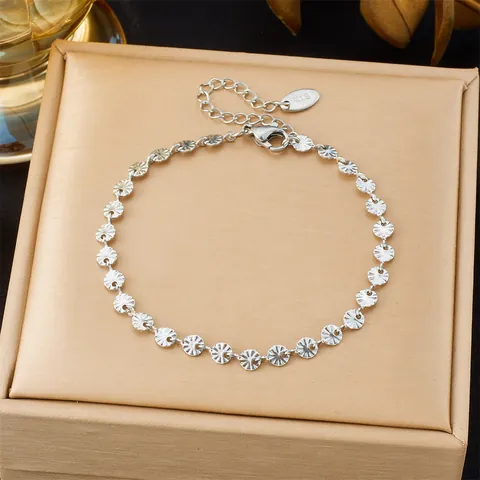 Minimalist Stainless Steel Sunburst Disc Bracelet For Women Elegant Tarnish Resistant Gold Silver Plated Jewelry Gift