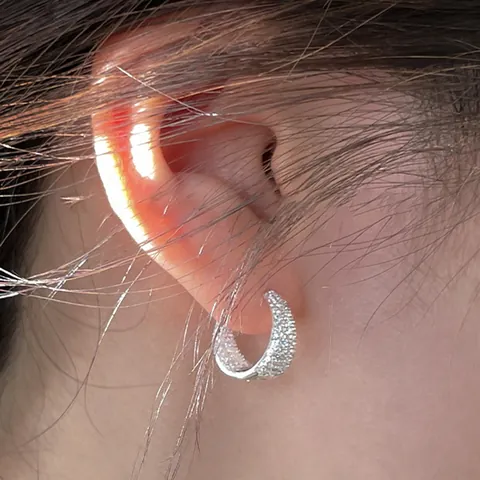 Shiny Zirconia C-Shaped Hoop Earrings With 925 Sterling Silver Earring Post Gold Silver Plated Geometric Ear Buckle For Women Jewelry
