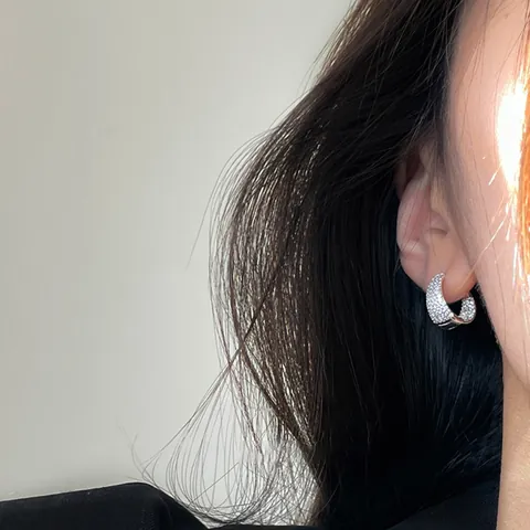 Shiny Zirconia C-Shaped Hoop Earrings With 925 Sterling Silver Earring Post Gold Silver Plated Geometric Ear Buckle For Women Jewelry