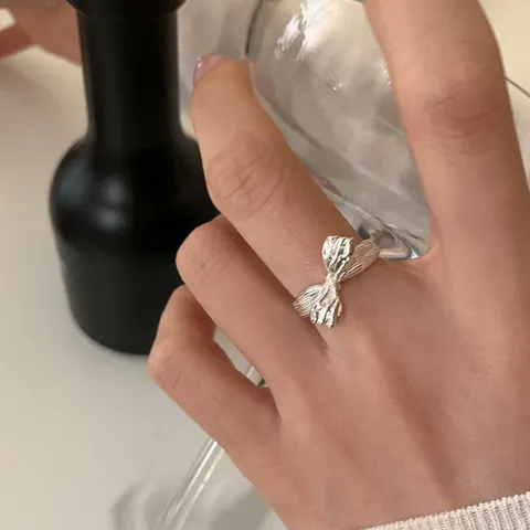 Vintage Schleife Ring Für Damen Verstellbar S925 Sterlingsilber Textur Falten Design Schmuck Gold Plattiert Fingerring Geschenk