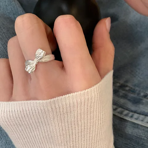 Vintage Schleife Ring Für Damen Verstellbar S925 Sterlingsilber Textur Falten Design Schmuck Gold Plattiert Fingerring Geschenk