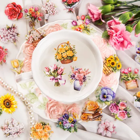 Pegatinas de Flores de PET Vintage Serie Garden Tour Calcomanías Florales Impermeables Para Scrapbooking Journaling Planner DIY Rose Tulip Sunflower