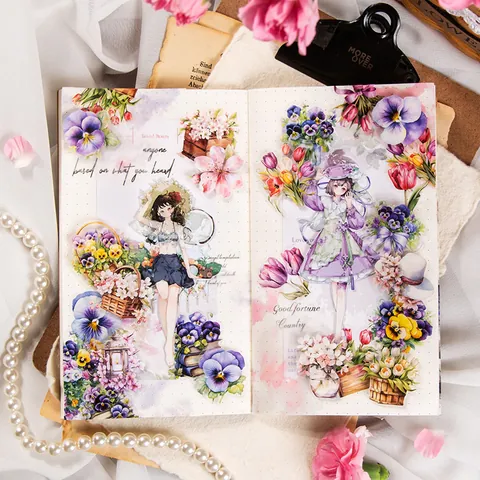 Pegatinas de Flores de PET Vintage Serie Garden Tour Calcomanías Florales Impermeables Para Scrapbooking Journaling Planner DIY Rose Tulip Sunflower