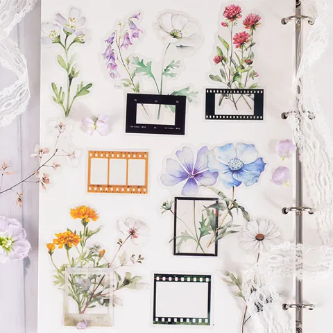 Vintage Botanical Floral PET Transparent Stickers Waterproof Plant Flower Film Frame Decorative Stickers For Journaling DIY Scrapbooking