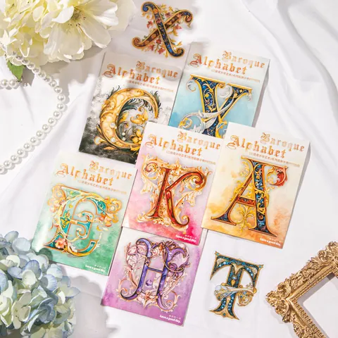 Adesivi in PET con Alfabeto Barocco Decalcomanie con Lettere Floreali Retro per Scrapbooking Fai da Te Decorazione Cancelleria Impermeabile
