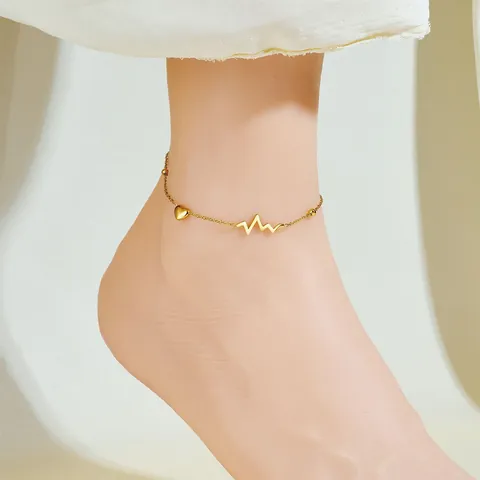Stainless Steel Heartbeat ECG Heart Anklet For Women Gold Plated Adjustable Foot Chain Sexy Minimalist Ankle Bracelet Jewelry