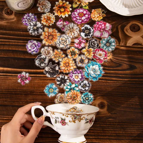 Watercolour Flower PET Stickers Retro Floral Decorative Stickers For Scrapbooking Journaling DIY Art Crafts Stationery