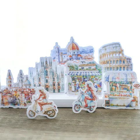 Adesivi in Carta Washi Paesaggio di Viaggio Acquerello Vintage Architettura Monumenti Europa Scrapbooking Diario Adesivi