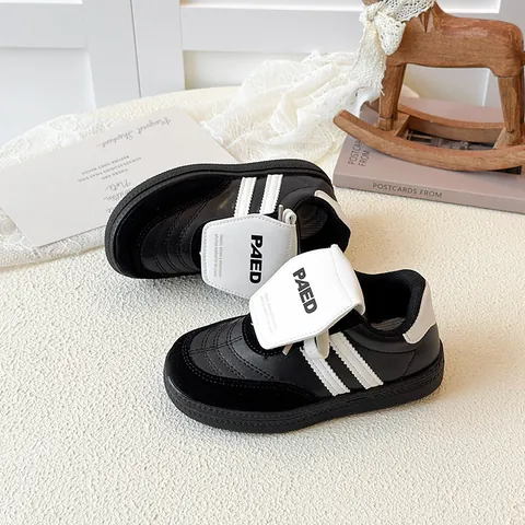 Kids Girls Fashion Sneakers Autumn New Hook And Loop Soft Sole Casual Board Shoes Trendy Letter Contrast Color Sport Shoes