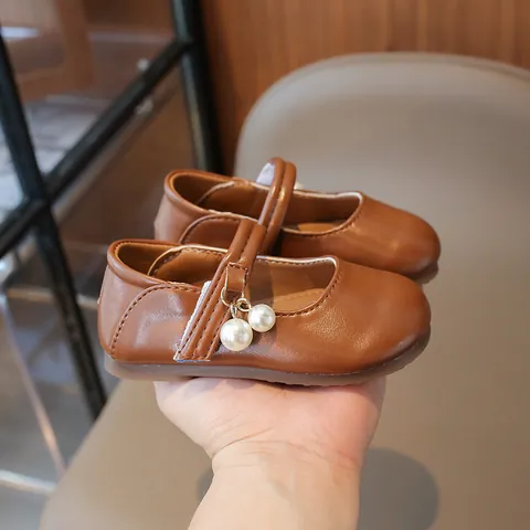 Girls Mary Jane Shoes Pearl Decoration Soft Sole Princess Dress Shoes For Toddlers Kids Wedding Party School Flat Shoes