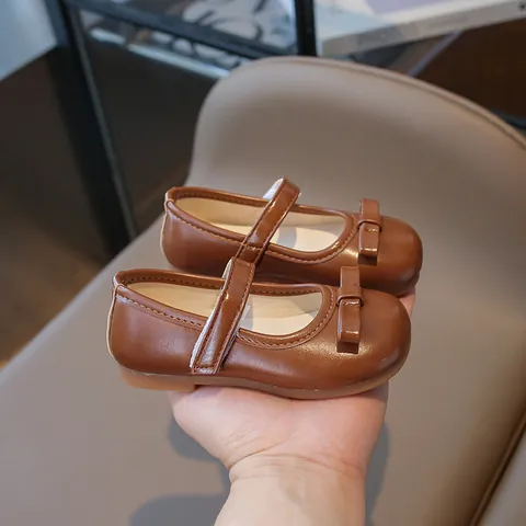 Girls Mary Jane Princess Shoes Bowknot Synthetic Leather Flat Shoes Hook And Loop Non Slip Casual Party Shoes For Kids Children