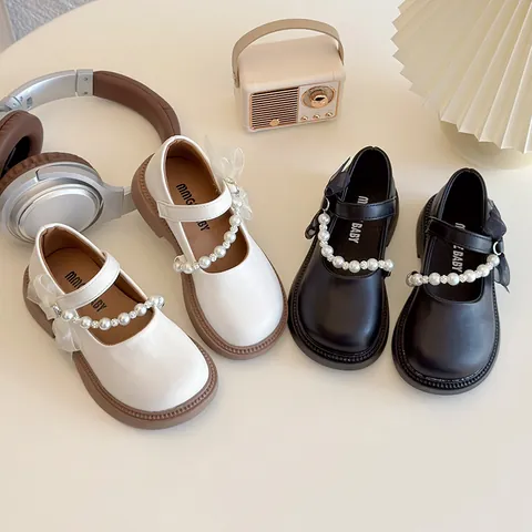 Zapatos Mary Jane para Niñas Princesa Lazo Perla Artificial Diamante de Imitación Cuero Sintético Antideslizante Caña Baja Zapatos de Vestir para Escuela Fiesta