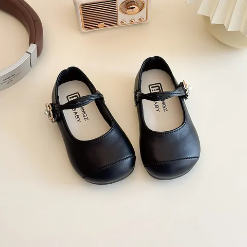 Zapatos Mary Jane para Niñas de Cuero PU Decoración de Flores y Perlas Artificiales Suela Blanda Antideslizante Bailarinas de Princesa para Boda Fiesta Diario