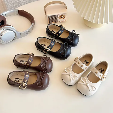 Mädchen Mary Jane Prinzessin Schuhe Mit Schleife Weiche Sohle PU Leder Halbschuhe Für Kleinkinder Kinder Party Hochzeit Flache Schuhe