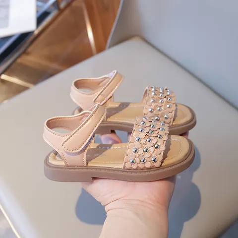 Girls Cute Flower Princess Sandals Soft Sole PU Leather Flat Sandals For Kids Toddlers Summer Korean Style Velcro Dress Shoes