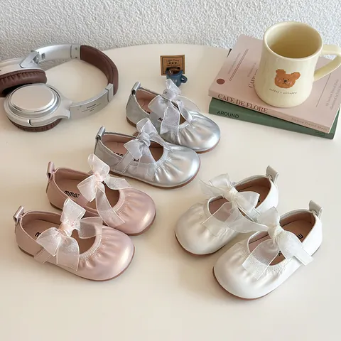 Girls Mary Jane Shoes Bowknot PU Leather Princess Flat Shoes For Toddler Little Girls Wedding Party Sweet Dress Shoes